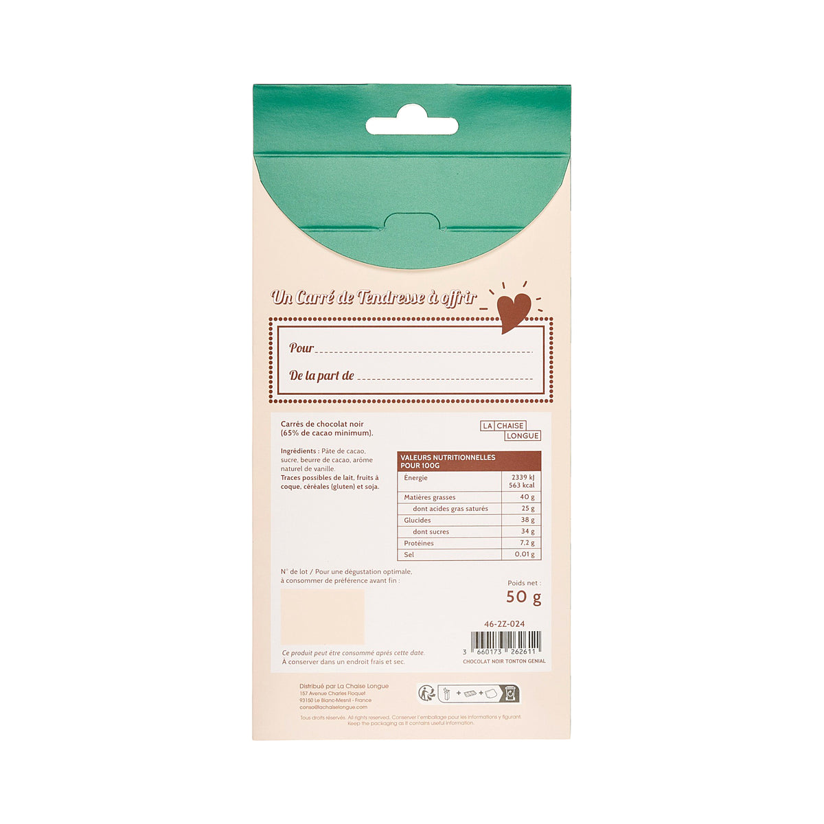 CARRES DE CHOCOLAT NOIR TONTON GENIAL
