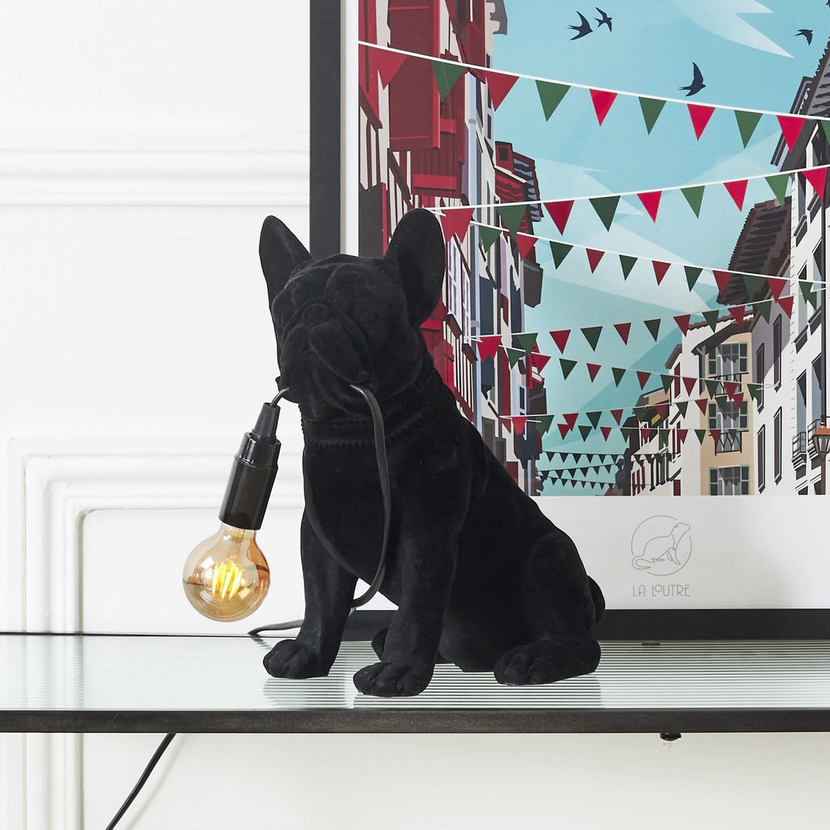 LAMPE BOULEDOGUE BLACK VELVET