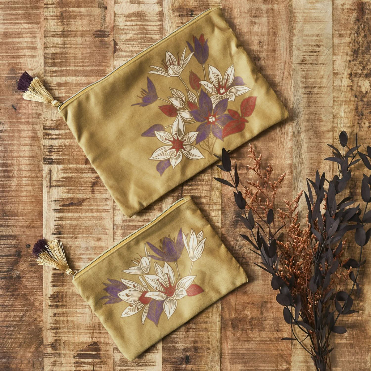 SET DE 2 TROUSSES VELOURS JARDIN D’EDEN (coloris aléatoire)
