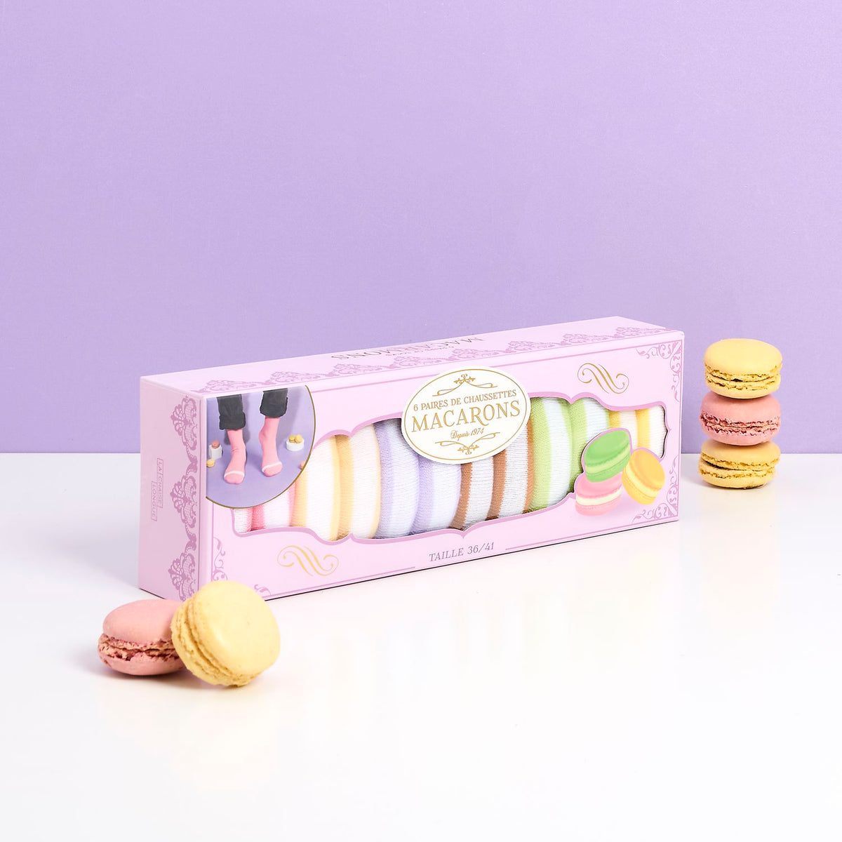 COFFRET DE 6 PAIRES DE CHAUSSETTES MACARON