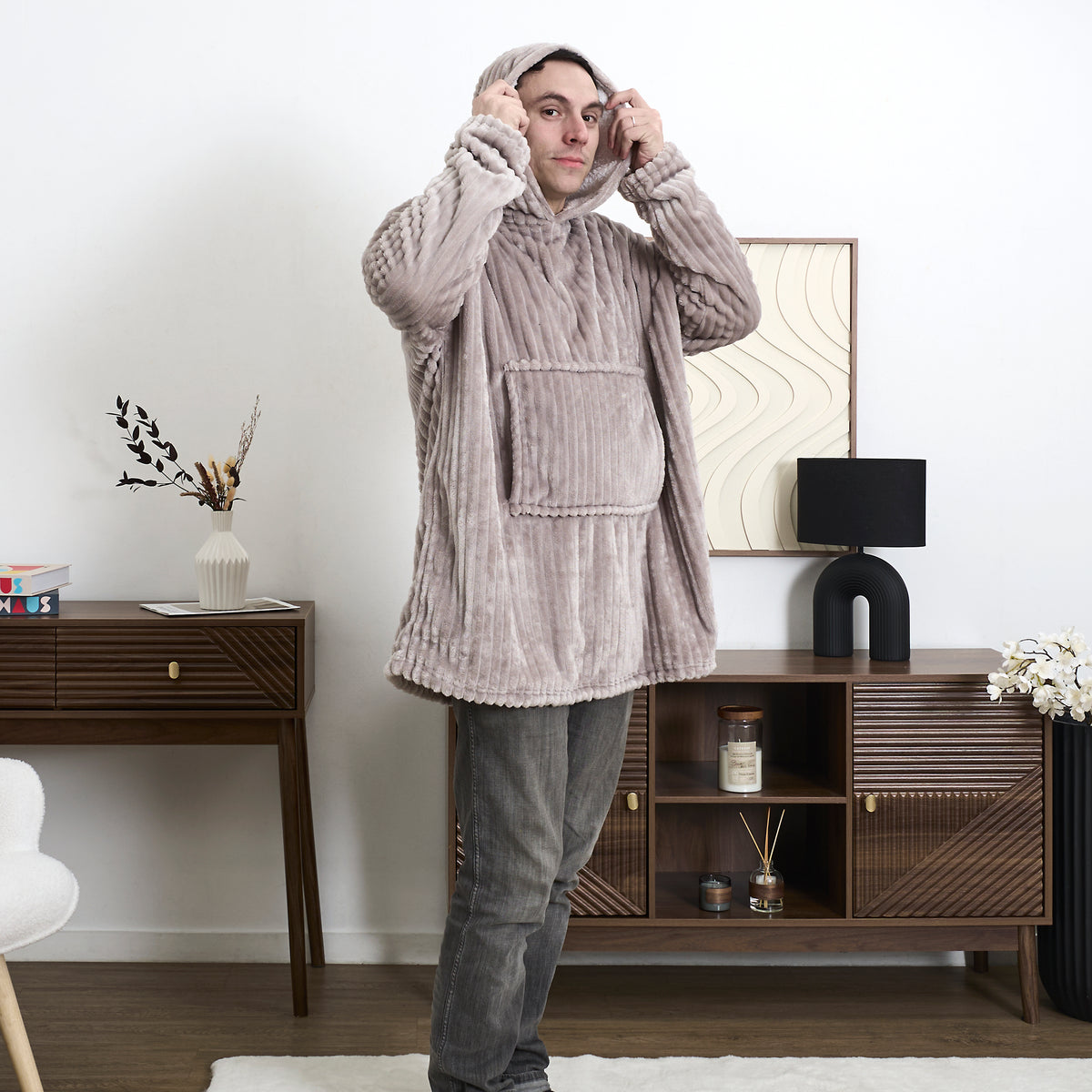 SWEAT XXL COCOON COTELE A CAPUCHE GRIS CLAIR