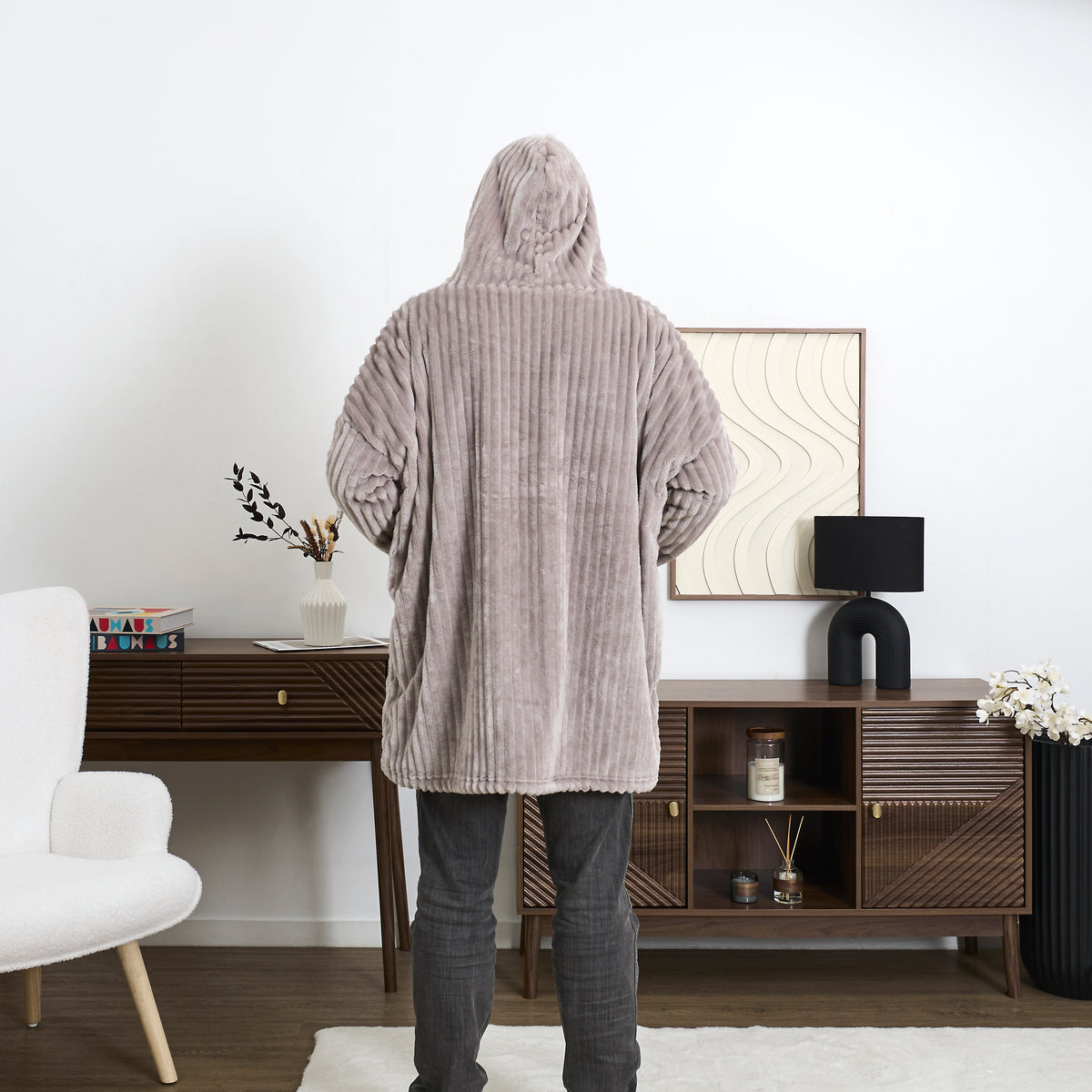 SWEAT XXL COCOON COTELE A CAPUCHE GRIS CLAIR