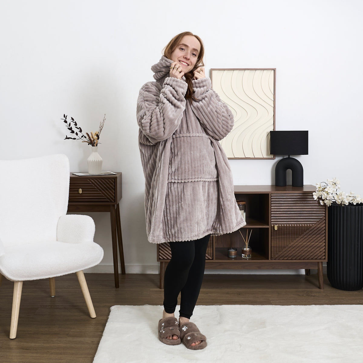 SWEAT XXL COCOON COTELE A CAPUCHE GRIS CLAIR
