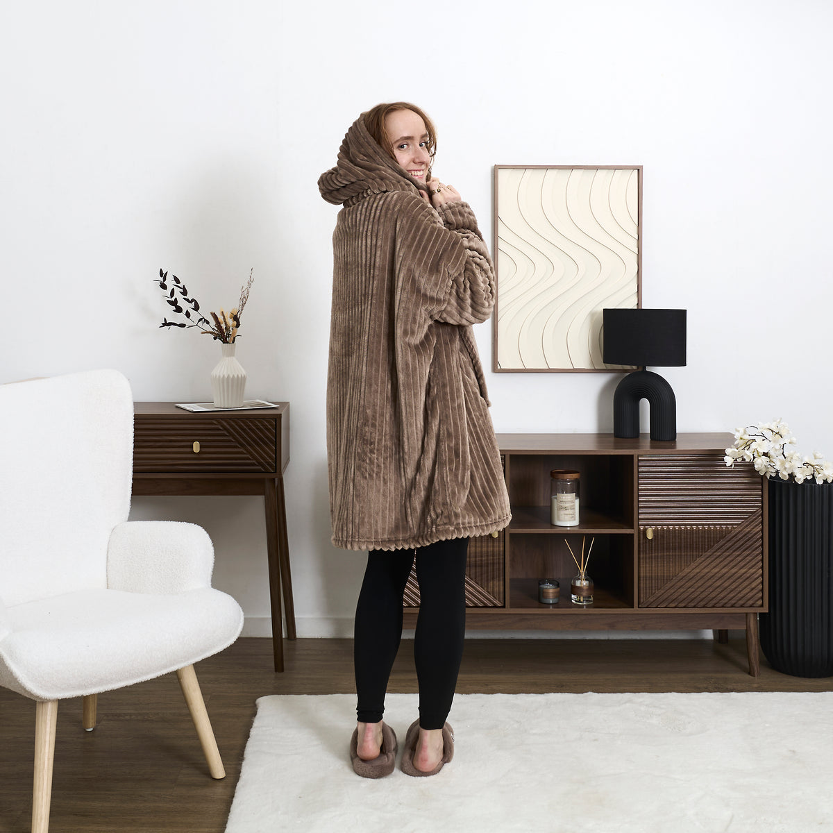SWEAT XXL COCOON COTELE A CAPUCHE TAUPE