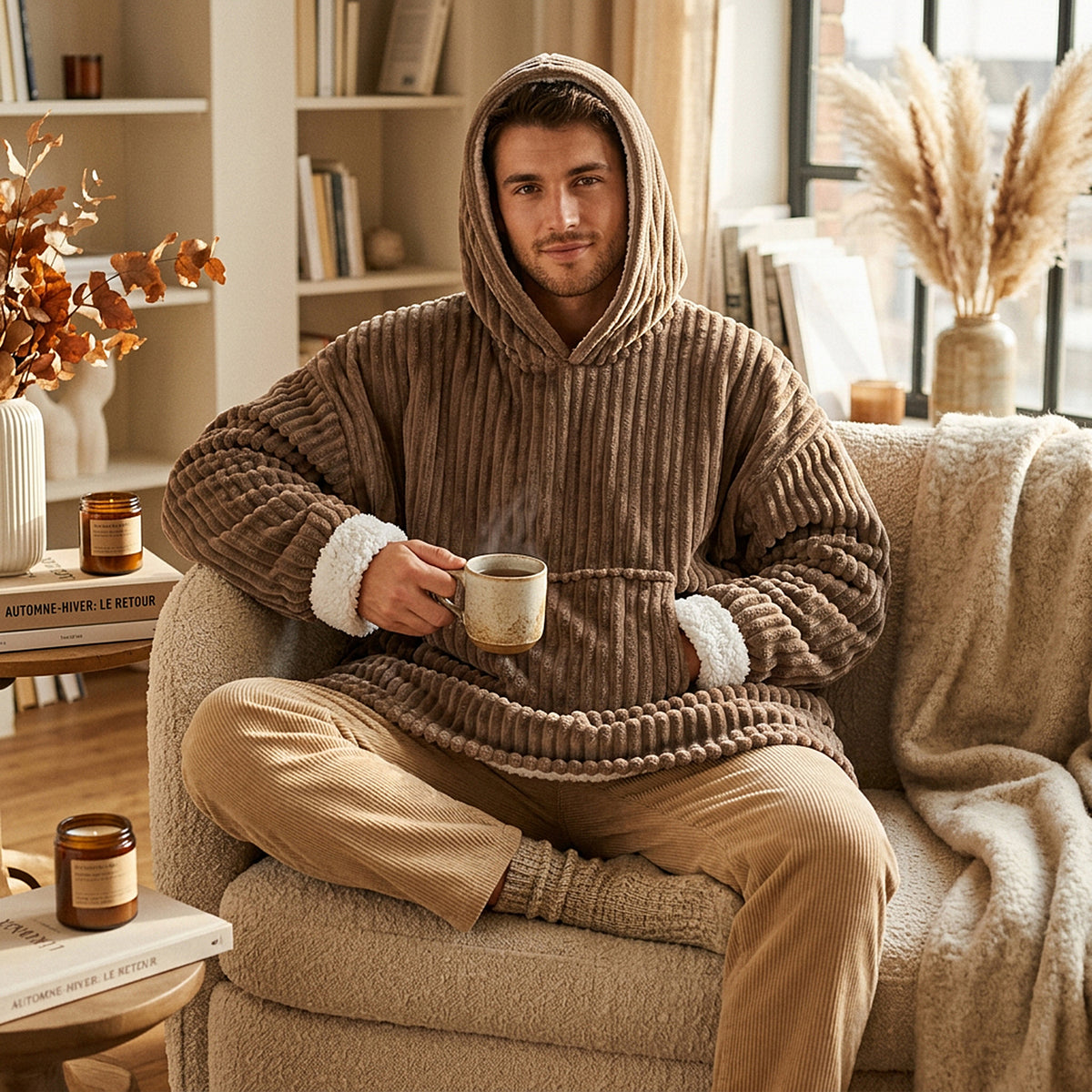 SWEAT XXL COCOON COTELE A CAPUCHE TAUPE
