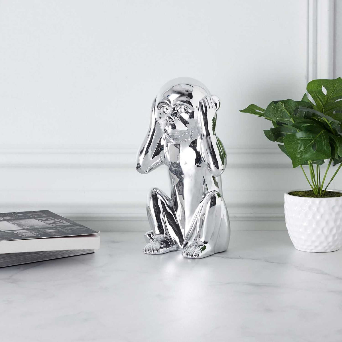 STATUE SINGE ARGENTE H28CM