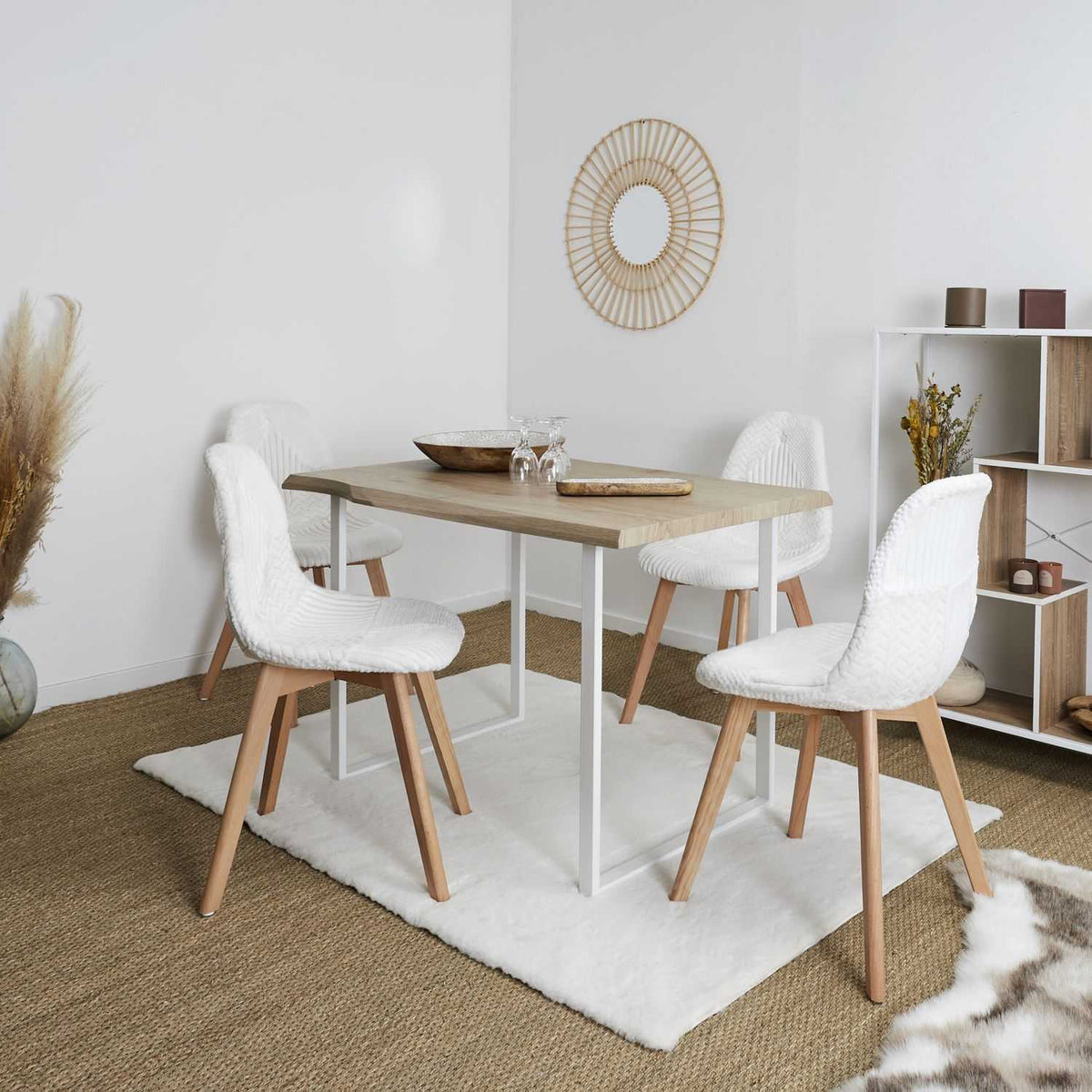 CHAISE SCANDINAVE PATCHWORK BLANC