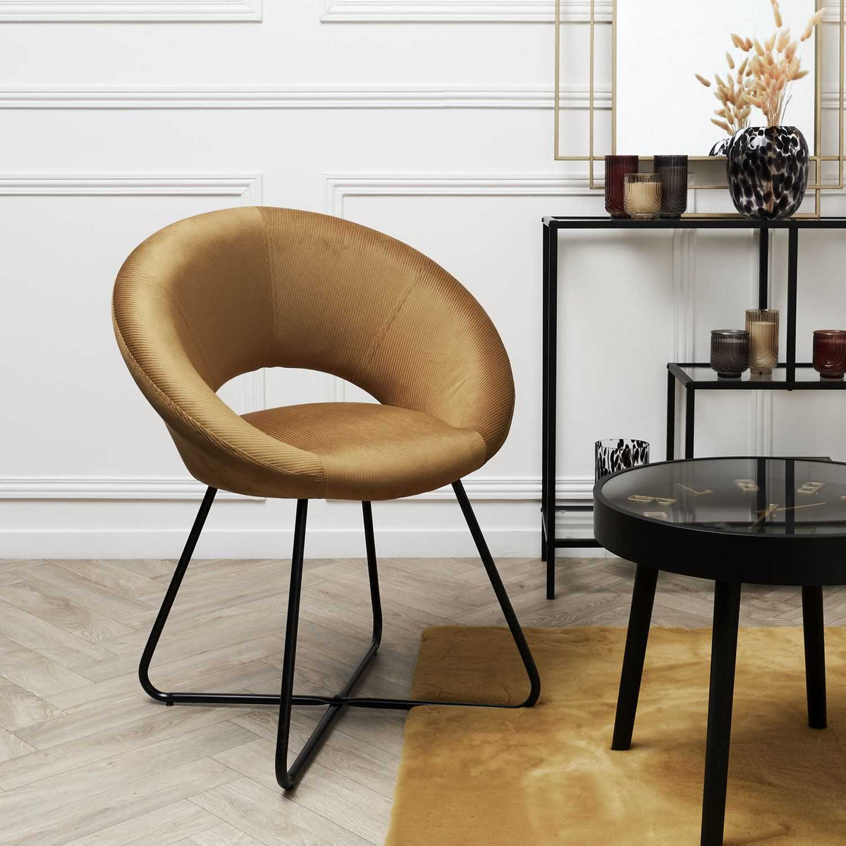 FAUTEUIL ROND VELOURS COTELE GIULIA JAUNE
