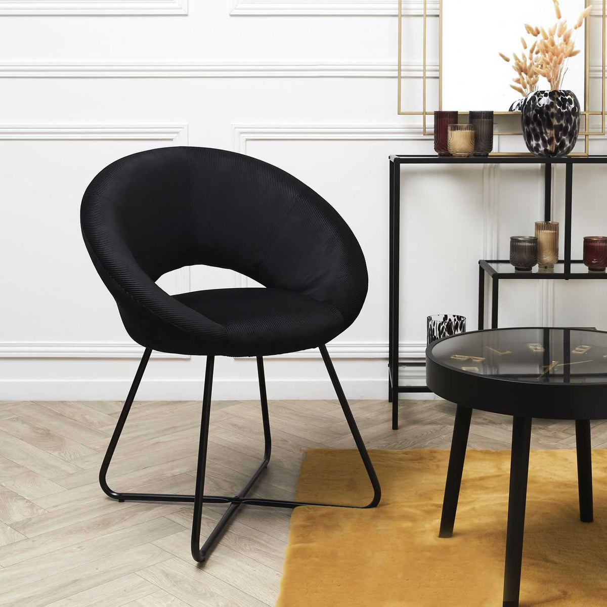 FAUTEUIL ROND VELOURS COTELE GIULIA NOIR