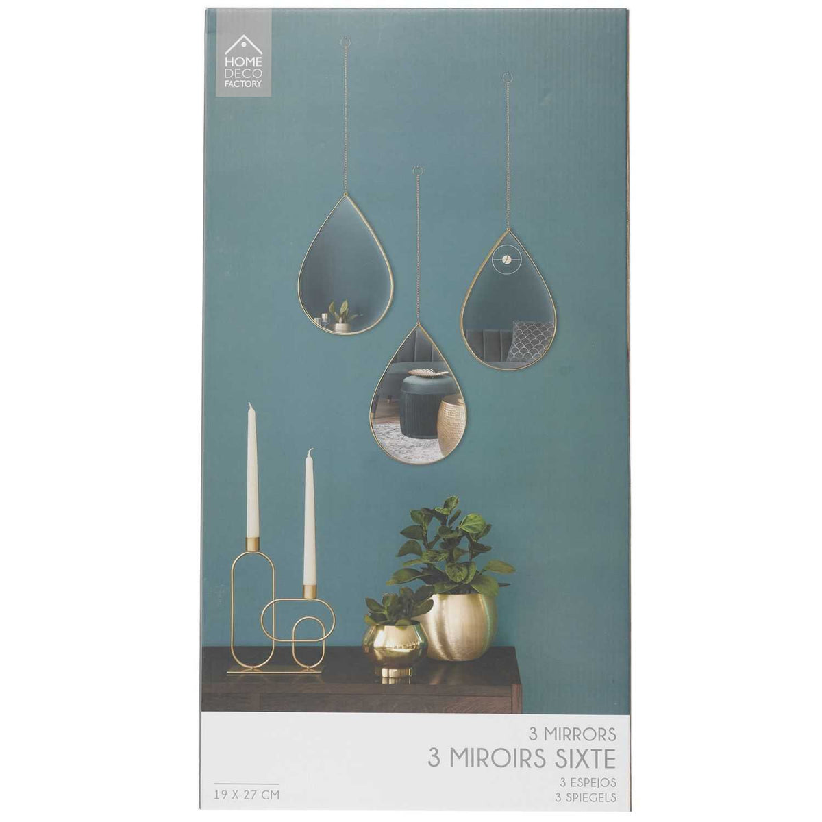 MIROIR DECO GOUTTE SUSPENDU DORE SIXTE - LOT DE 3