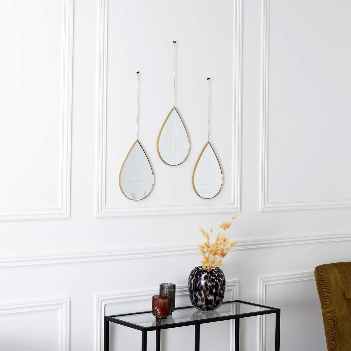 MIROIR DECO GOUTTE SUSPENDU DORE SIXTE - LOT DE 3