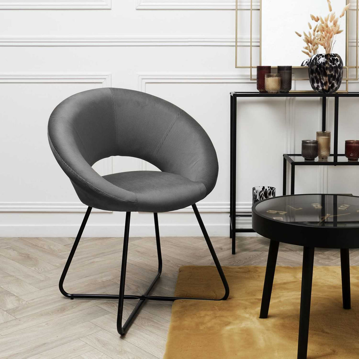 FAUTEUIL ROND VELOURS COTELE GIULIA GRIS
