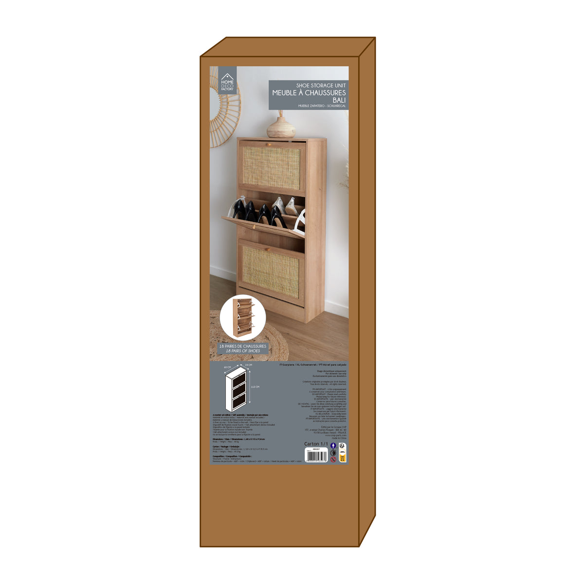MEUBLE A CHAUSSURES 3 PORTES BALI