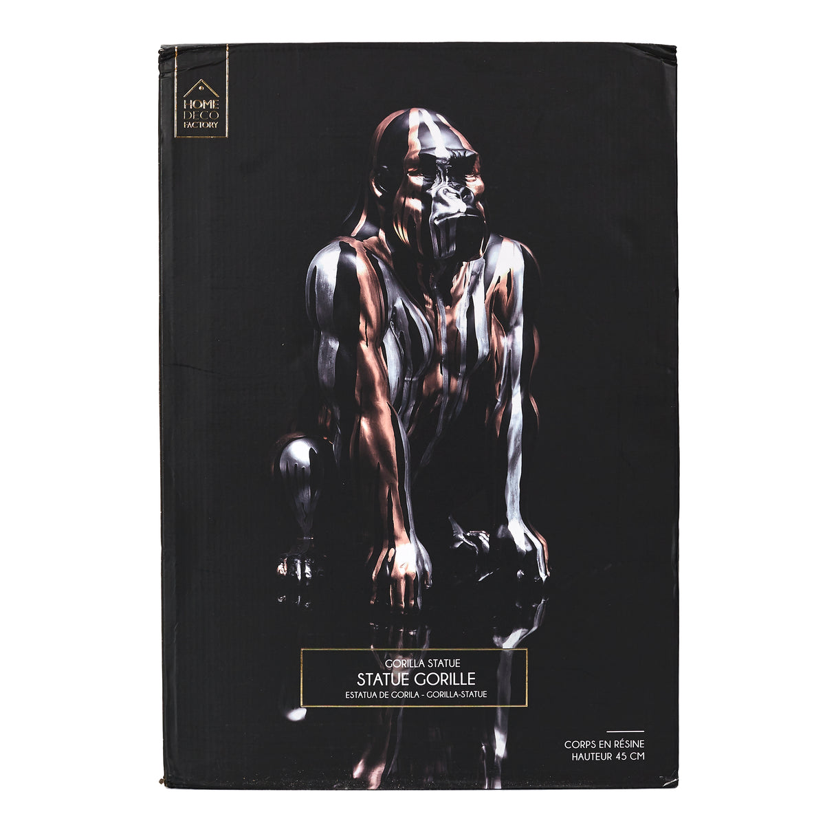 STATUE GORILLE NOIR COULURE DORE ARGENTE H45CM