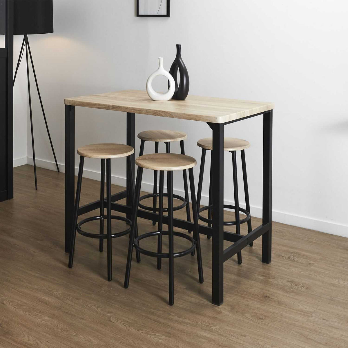 TABLE MANGE DEBOUT ET 4 TABOURETS LOKA