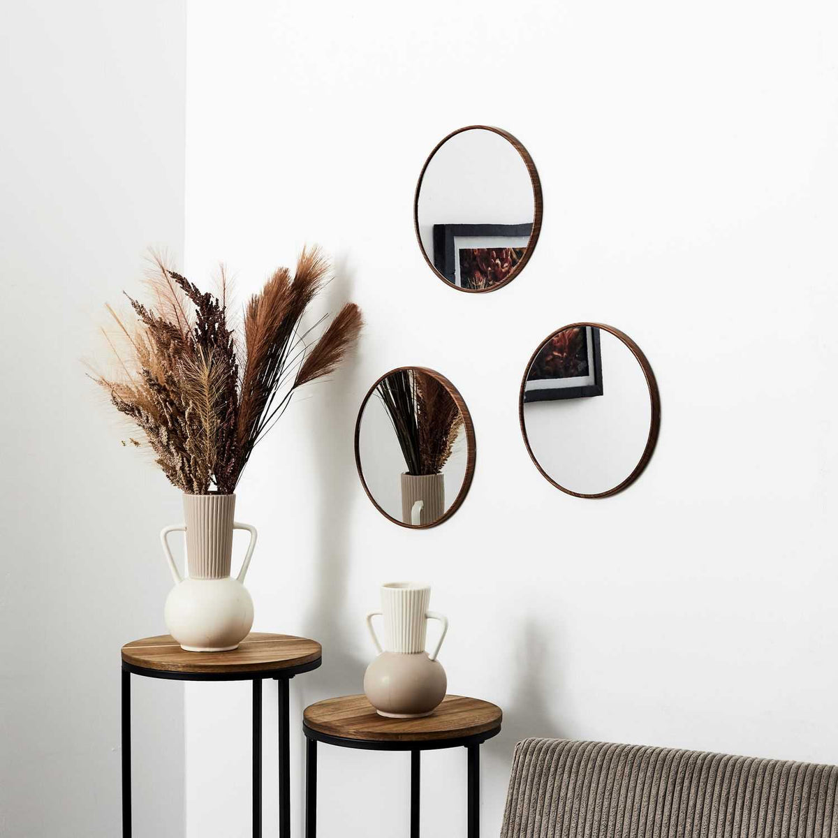 MIROIR TORONTO IMITATION BOIS D26CM - LOT DE 3