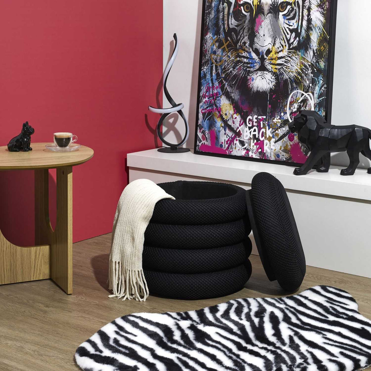 POUF RANGEMENT ATOME NOIR