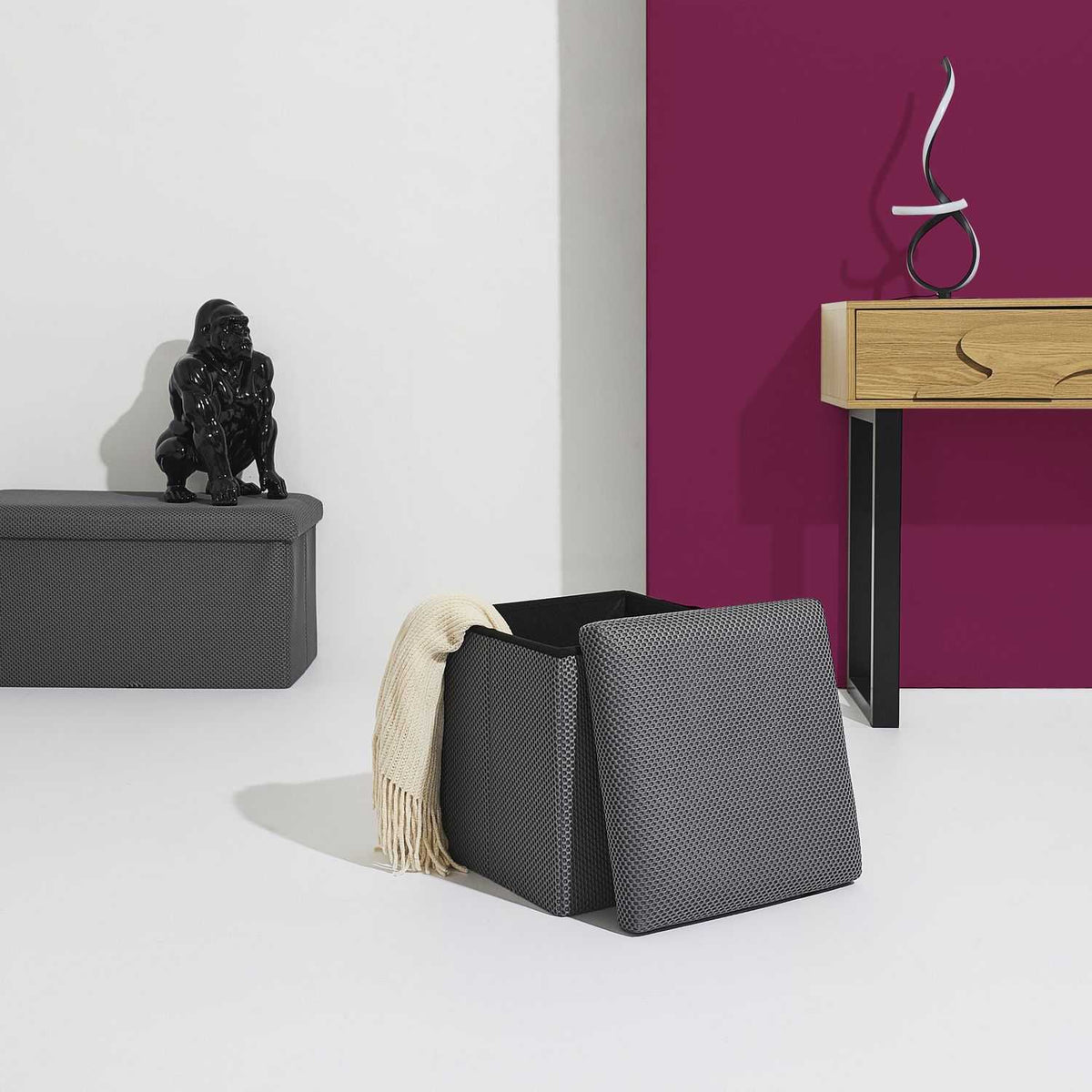 COFFRE POUF PLIABLE ATOME GRIS