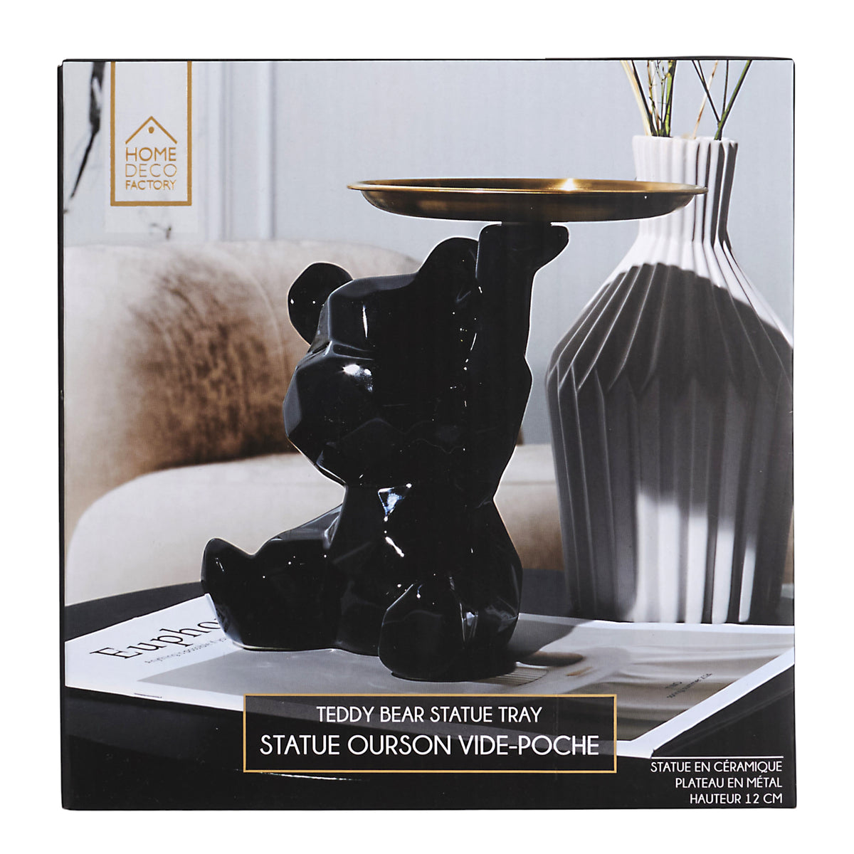 STATUE OURSON VIDE POCHE NOIR H12CM