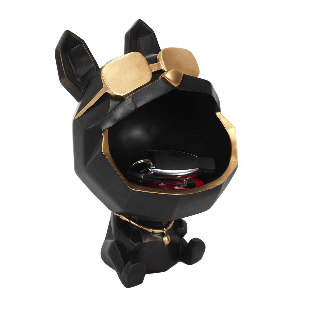 SCULPTURE CHIEN A LUNETTES NOIR VIDE POCHE