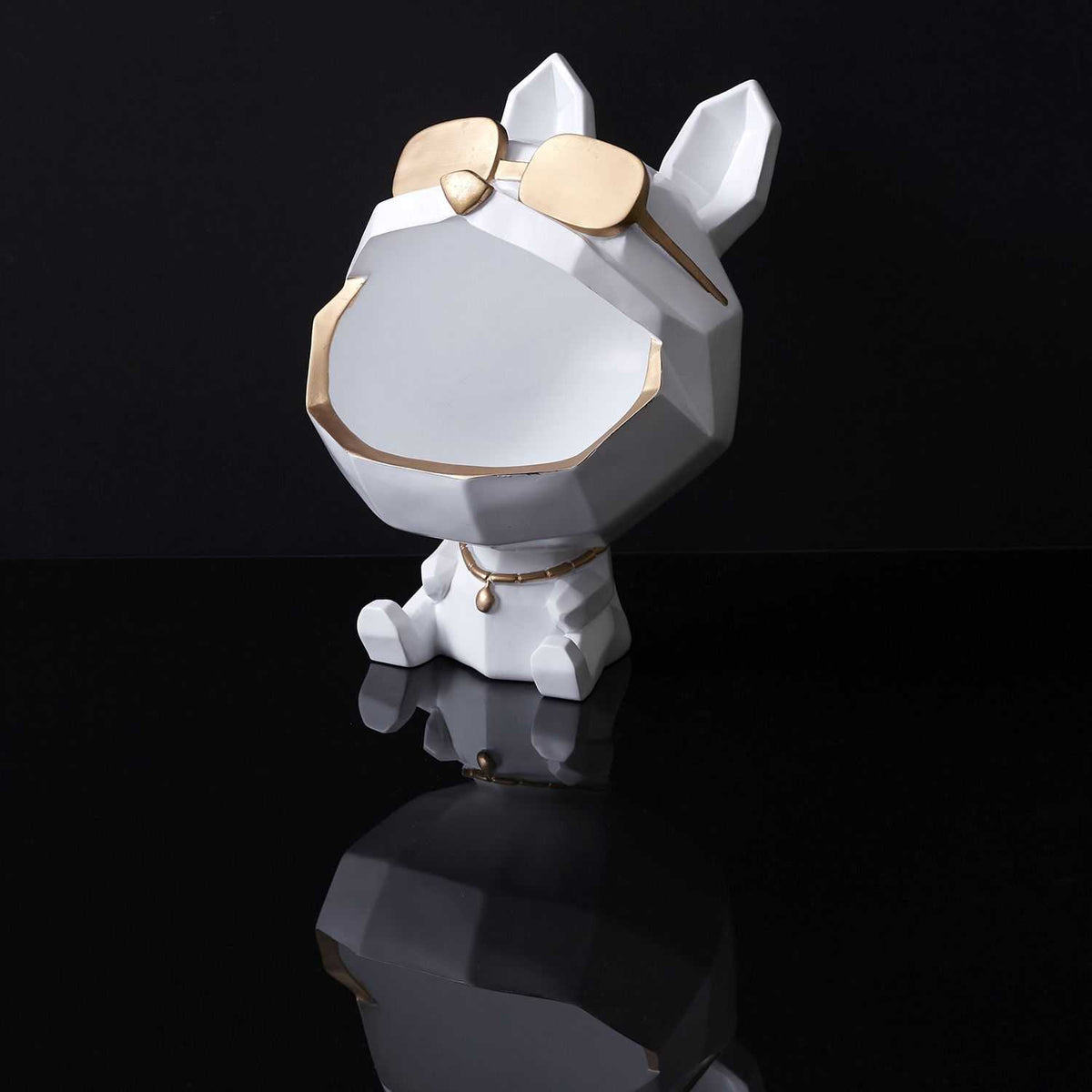 SCULPTURE CHIEN A LUNETTES BLANC VIDE POCHE