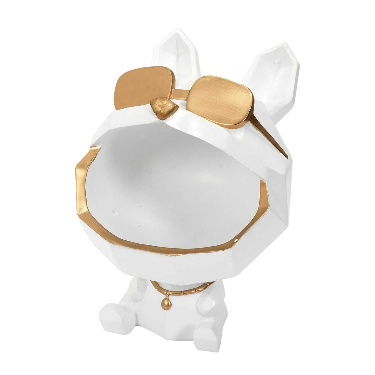 SCULPTURE CHIEN A LUNETTES BLANC VIDE POCHE