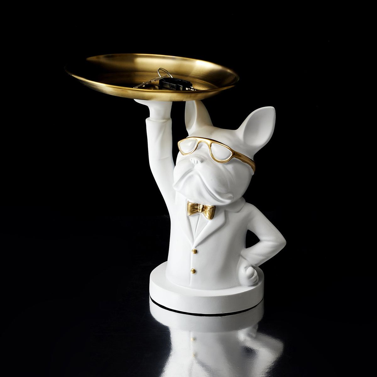 STATUE BULLDOG BLANC VIDE POCHE 23CM