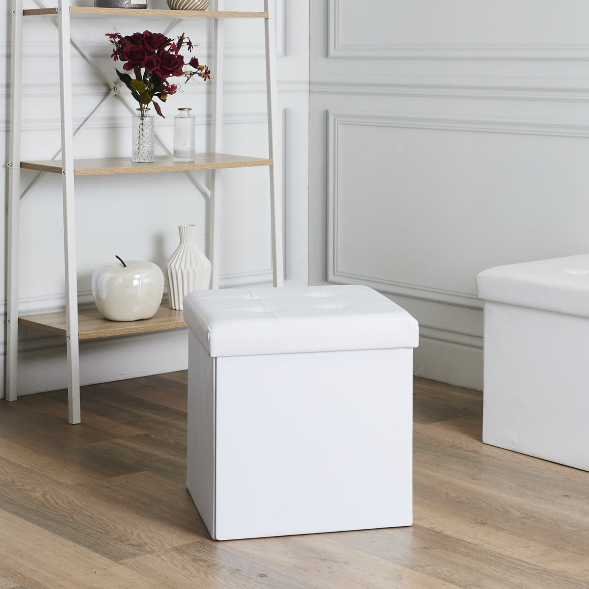COFFRE POUF PLIABLE PU BLANC