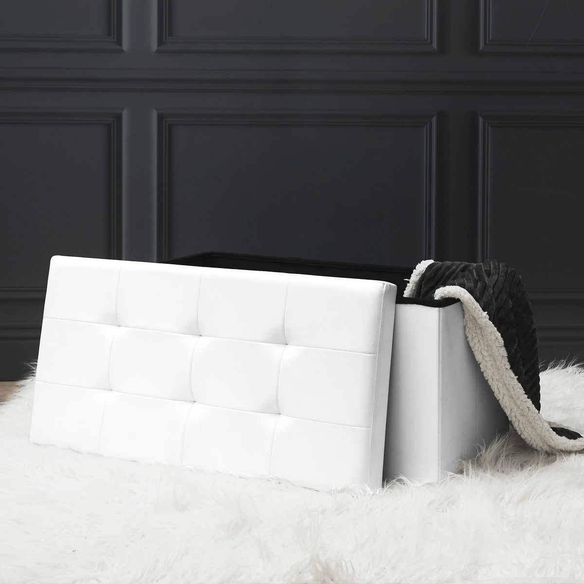 COFFRE BANC PLIABLE PU BLANC