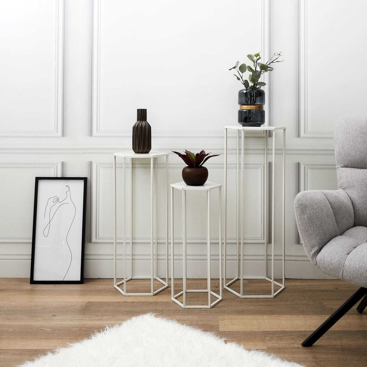SELLETTE GIGOGNE METAL BLANC - LOT DE 3