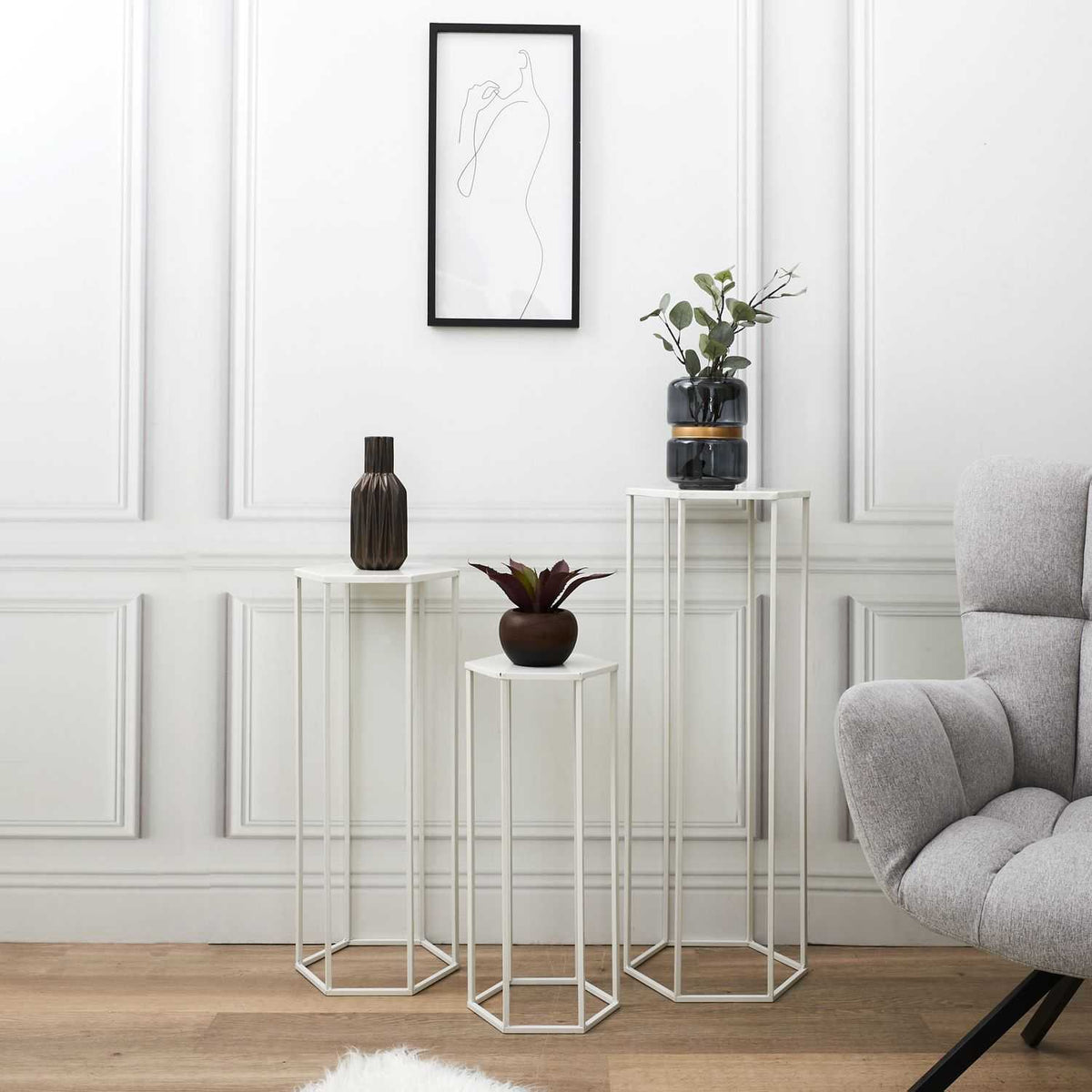 SELLETTE GIGOGNE METAL BLANC - LOT DE 3