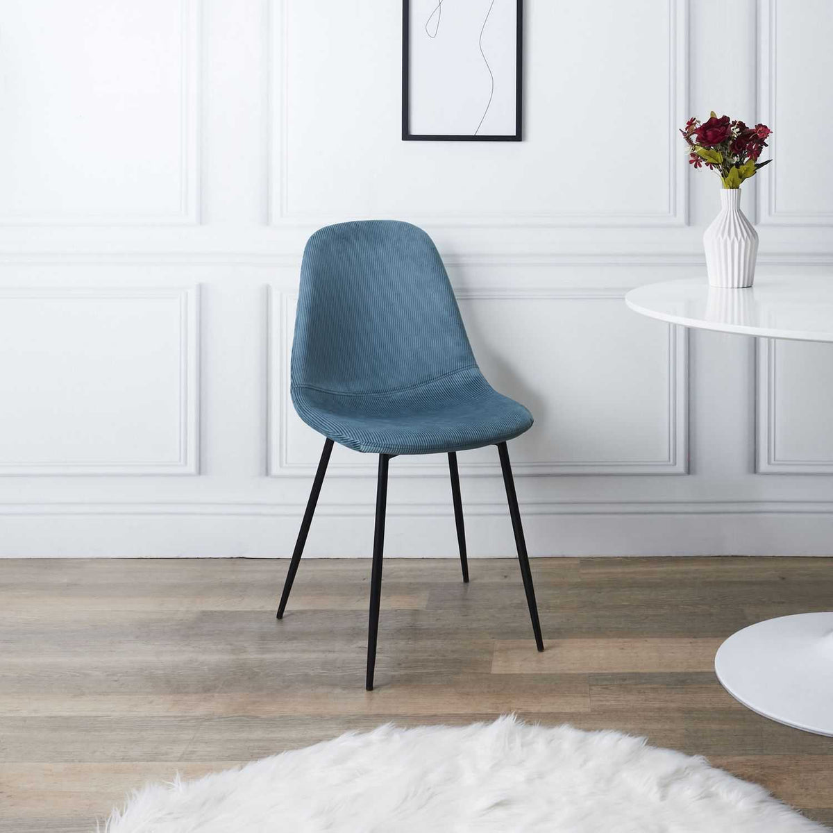 CHAISE VELOURS COTELE GIULIA BLEU CANARD