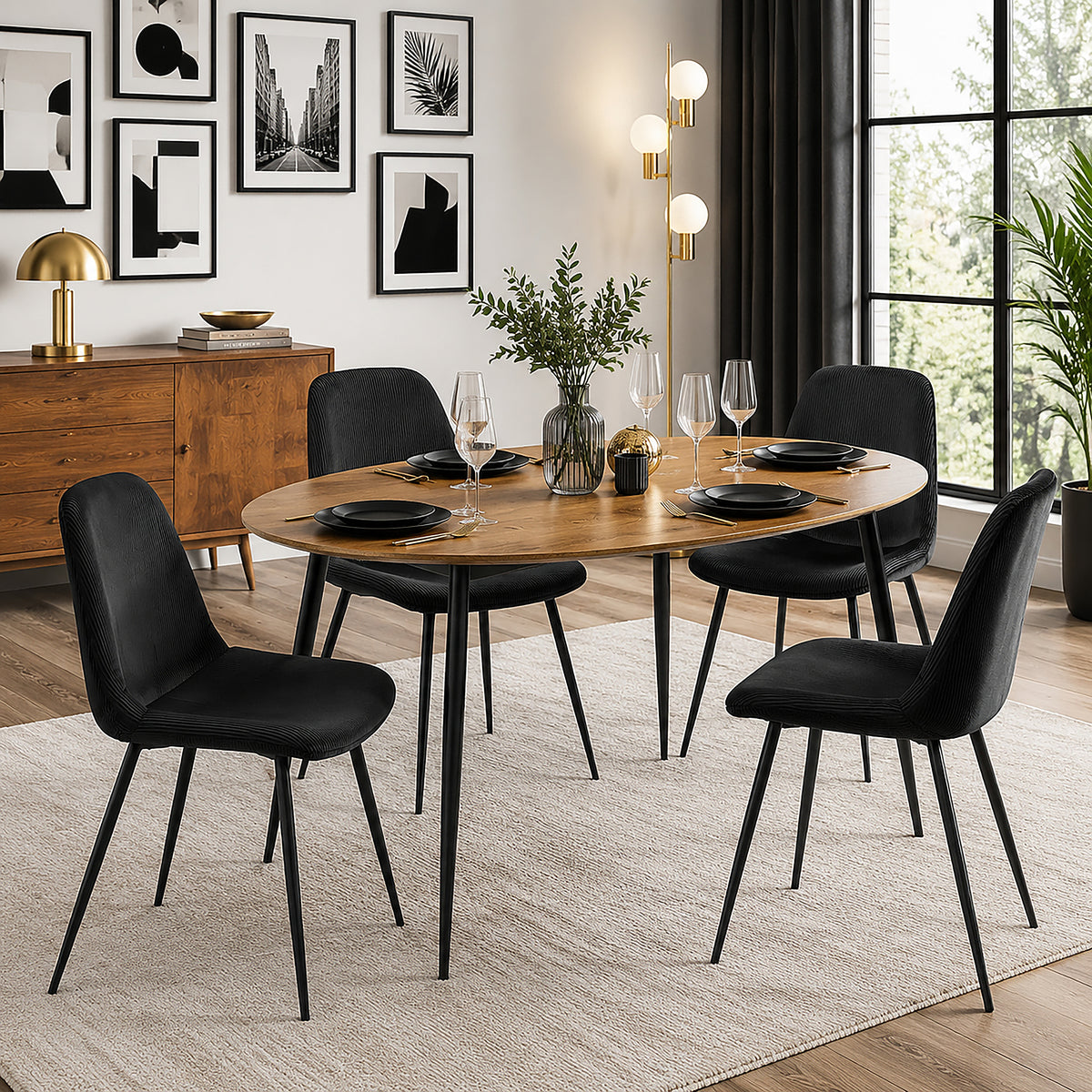 CHAISE VELOURS COTELE GIULIA NOIR - LOT DE 4