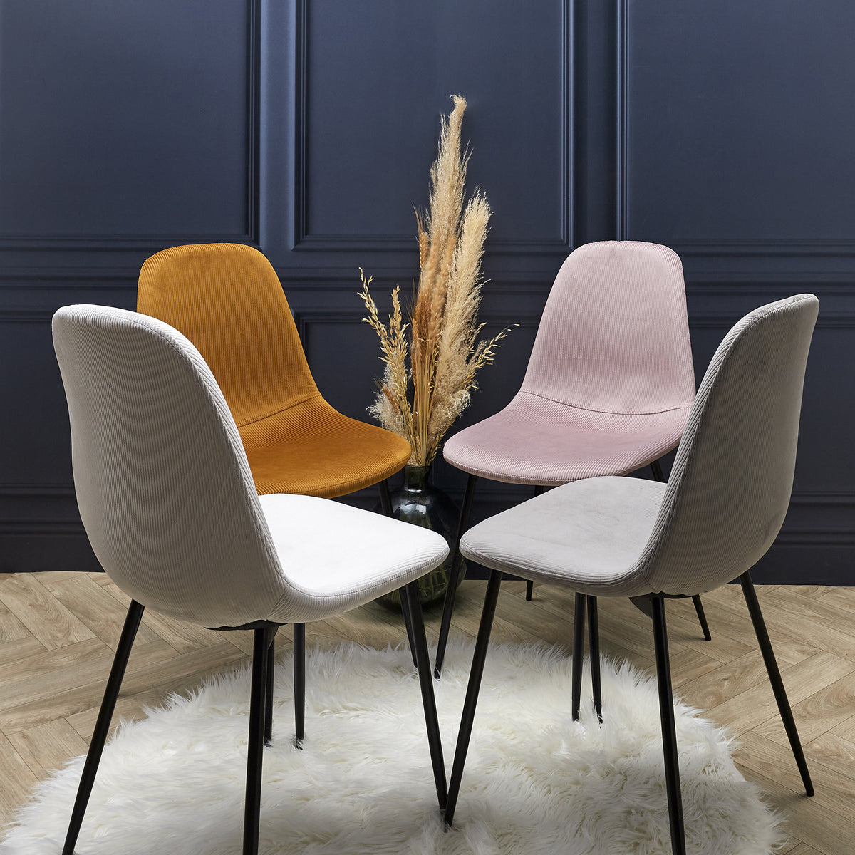 CHAISE VELOURS COTELE GIULIA JAUNE MOUTARDE - LOT DE 4