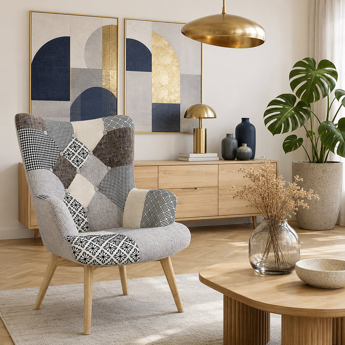 FAUTEUIL HELSINKI PATCHWORK GRIS