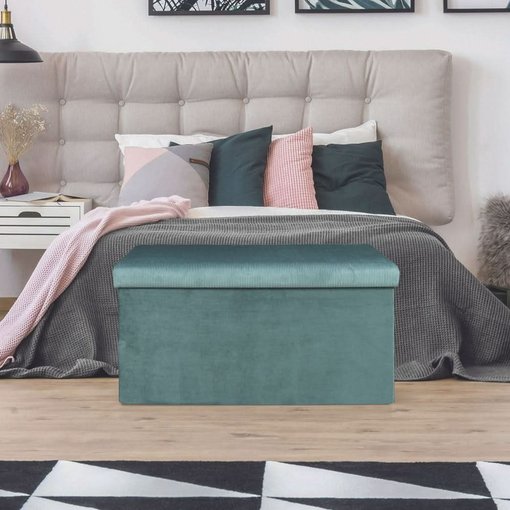 COFFRE BANC PLIABLE VELOURS COTELE GIULIA BLEU