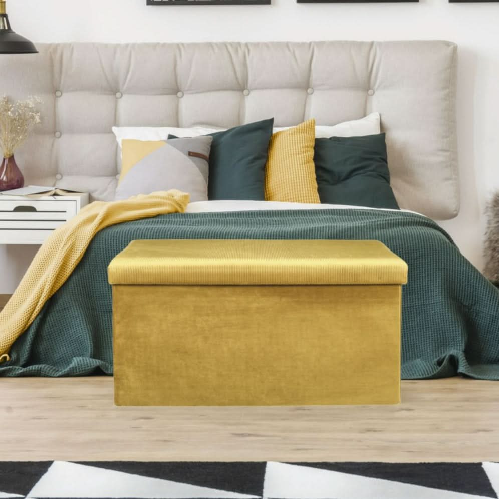 COFFRE BANC PLIABLE VELOURS COTELE GIULIA JAUNE