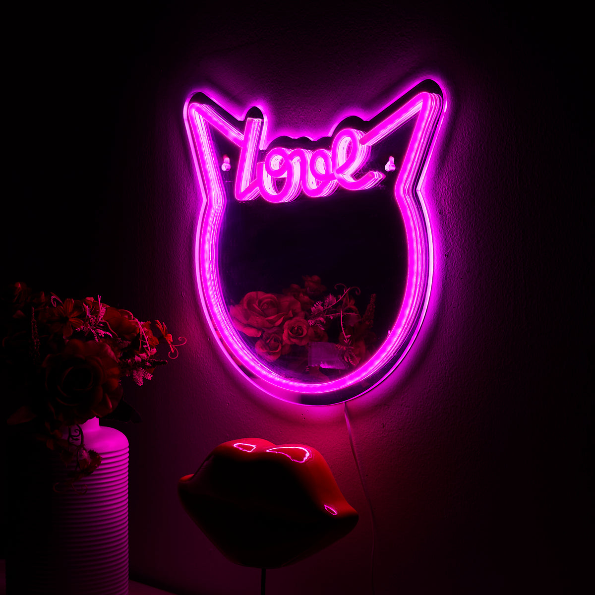 MIROIR LED EFFET NEON CHAT KAWAII