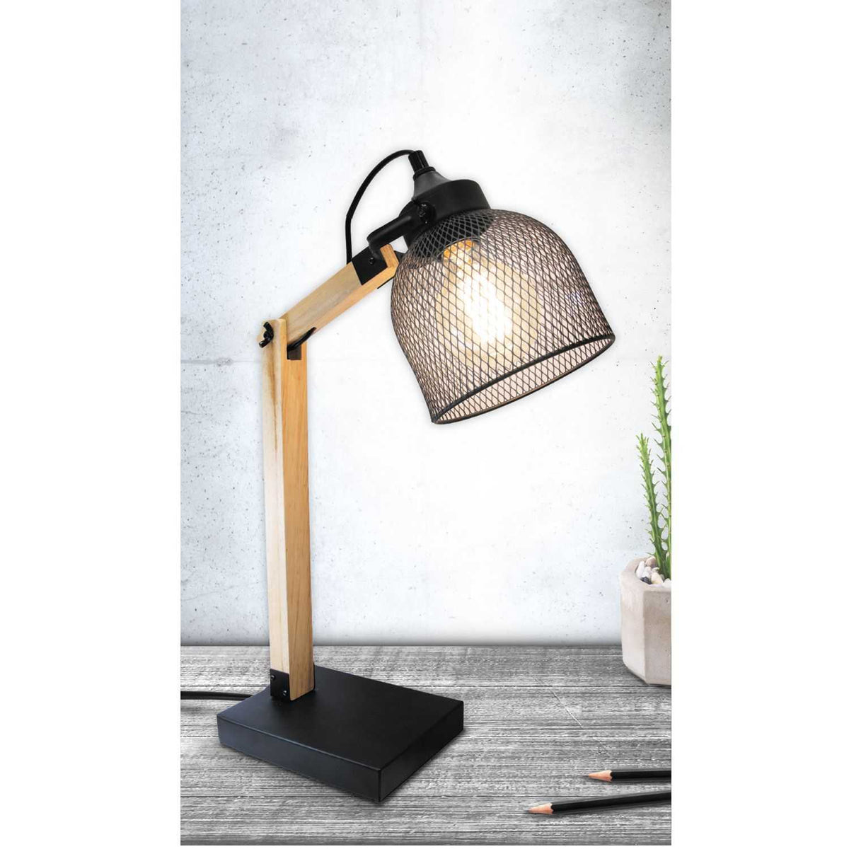 LAMPE A POSER GRILLE METAL NOIR BOIS