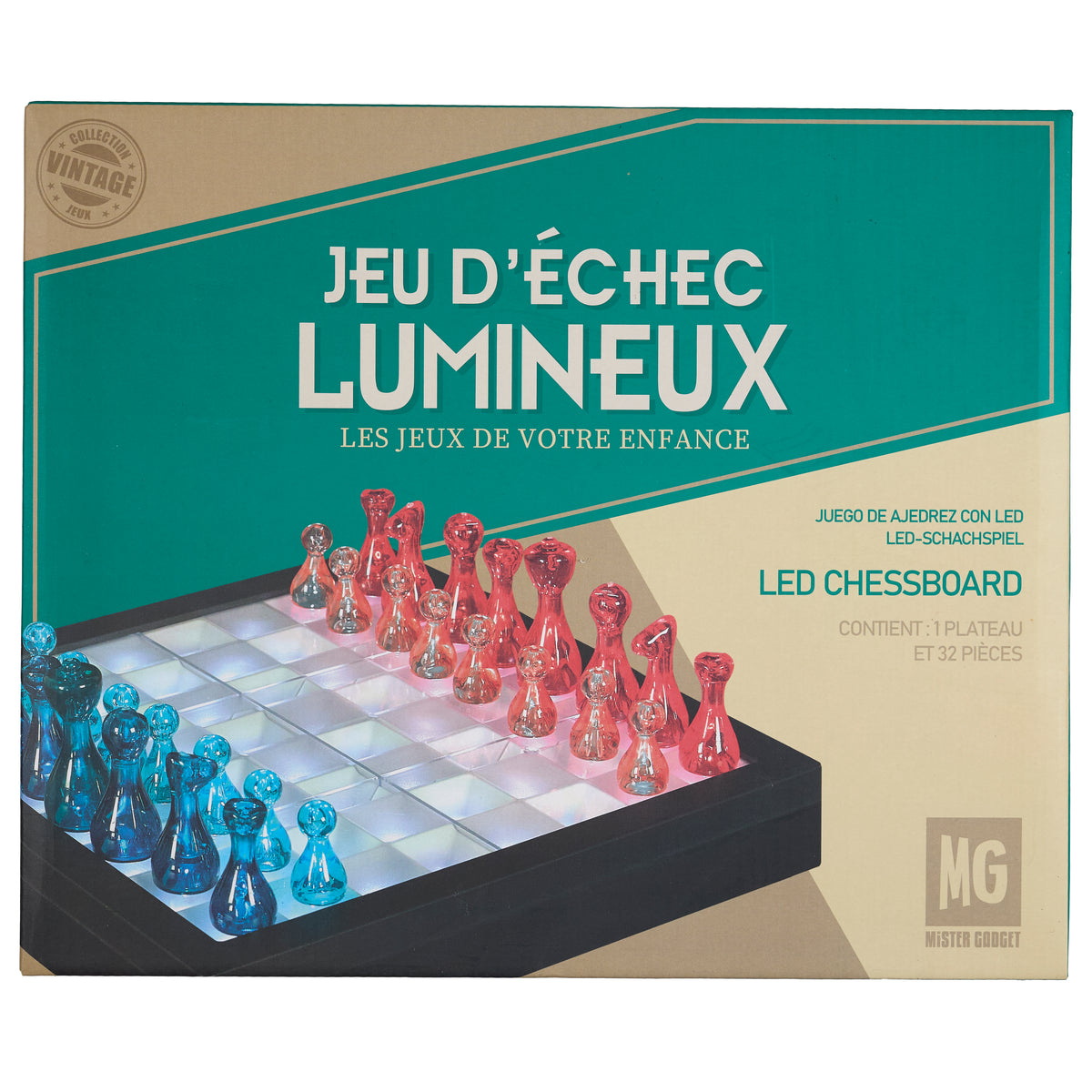 JEU D'ECHECS TRANSPARENT LED