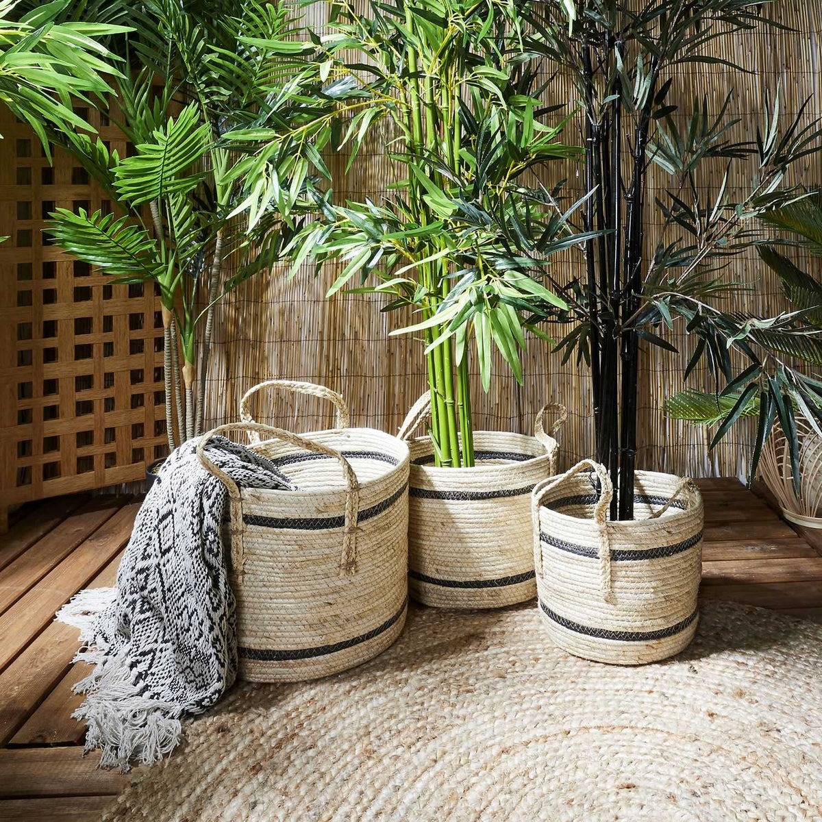 PANIER BICOLORE FIBRE DE MAIS - LOT DE 3