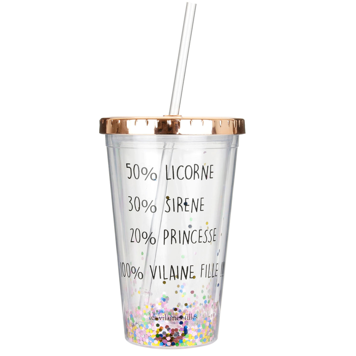 VERRE A PAILLETTES AVEC PAILLE