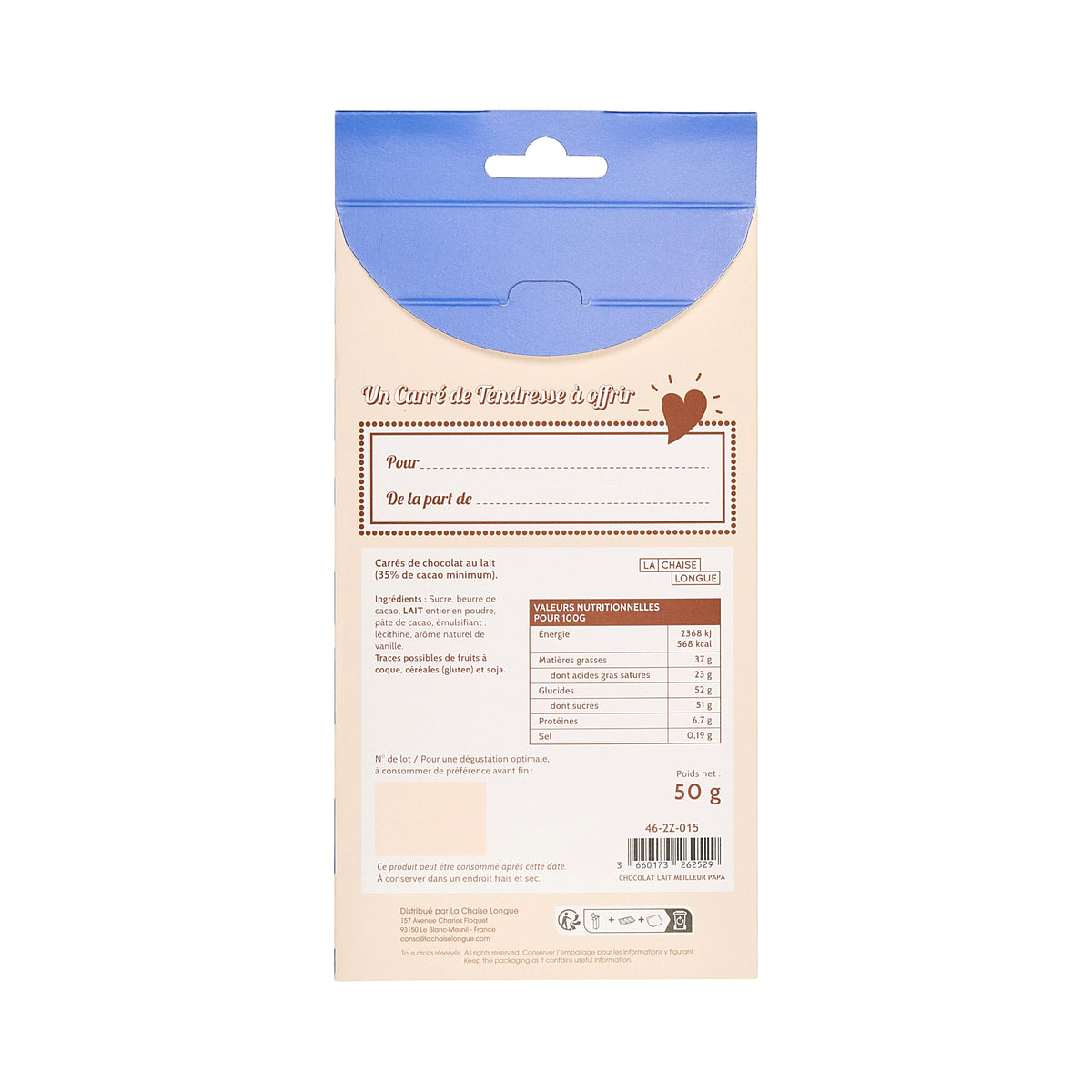 CARRES DE CHOCOLAT LAIT MEILLEUR PAPA