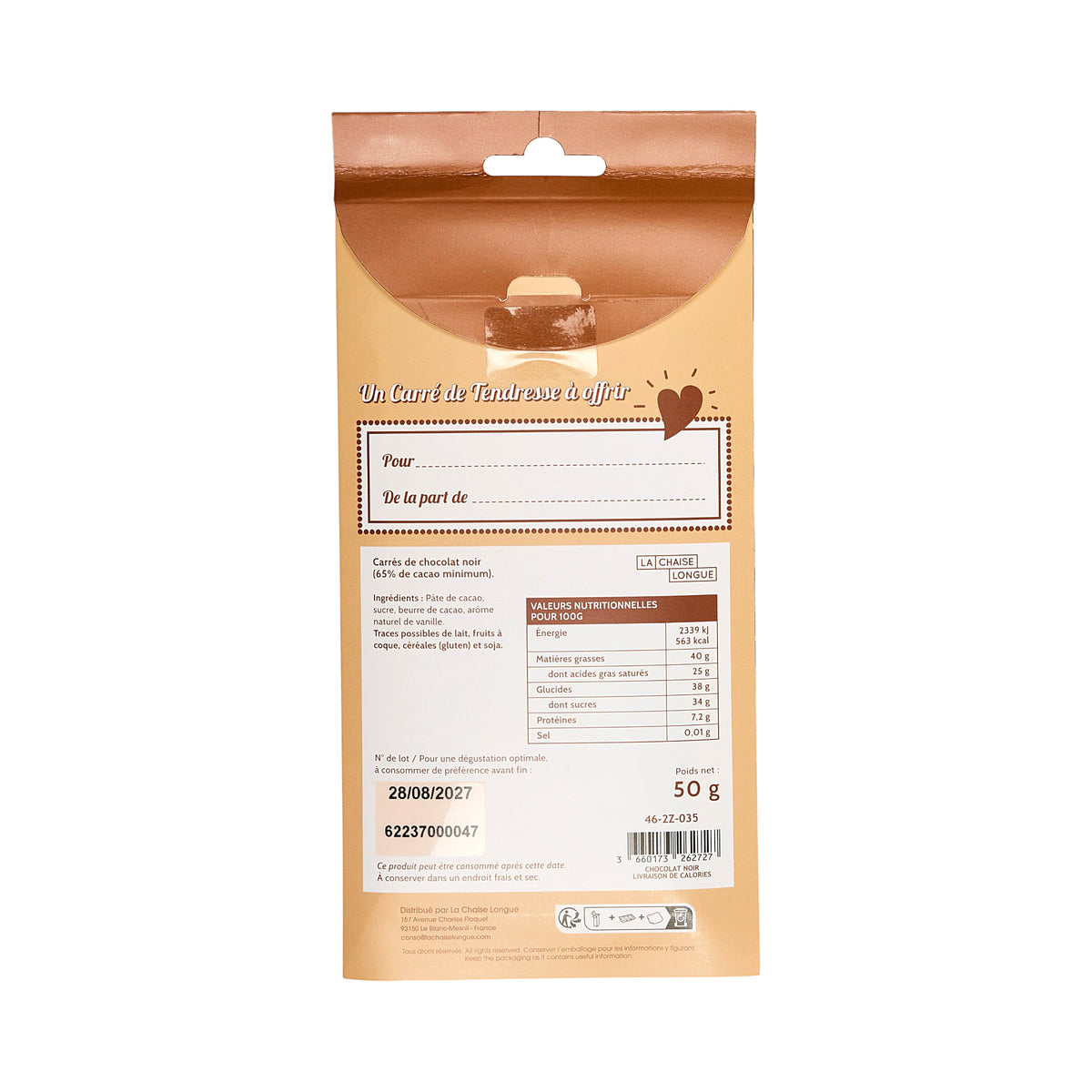 CARRES DE CHOCOLAT NOIR LIVRAISON DE CALORIES