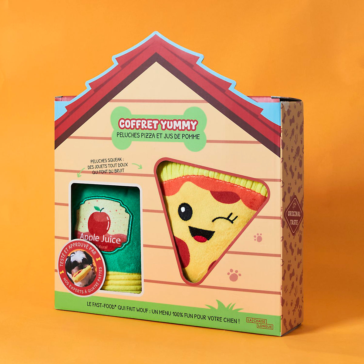 COFFRET JOUETS CHIEN PIZZA ET JUS DE POMME