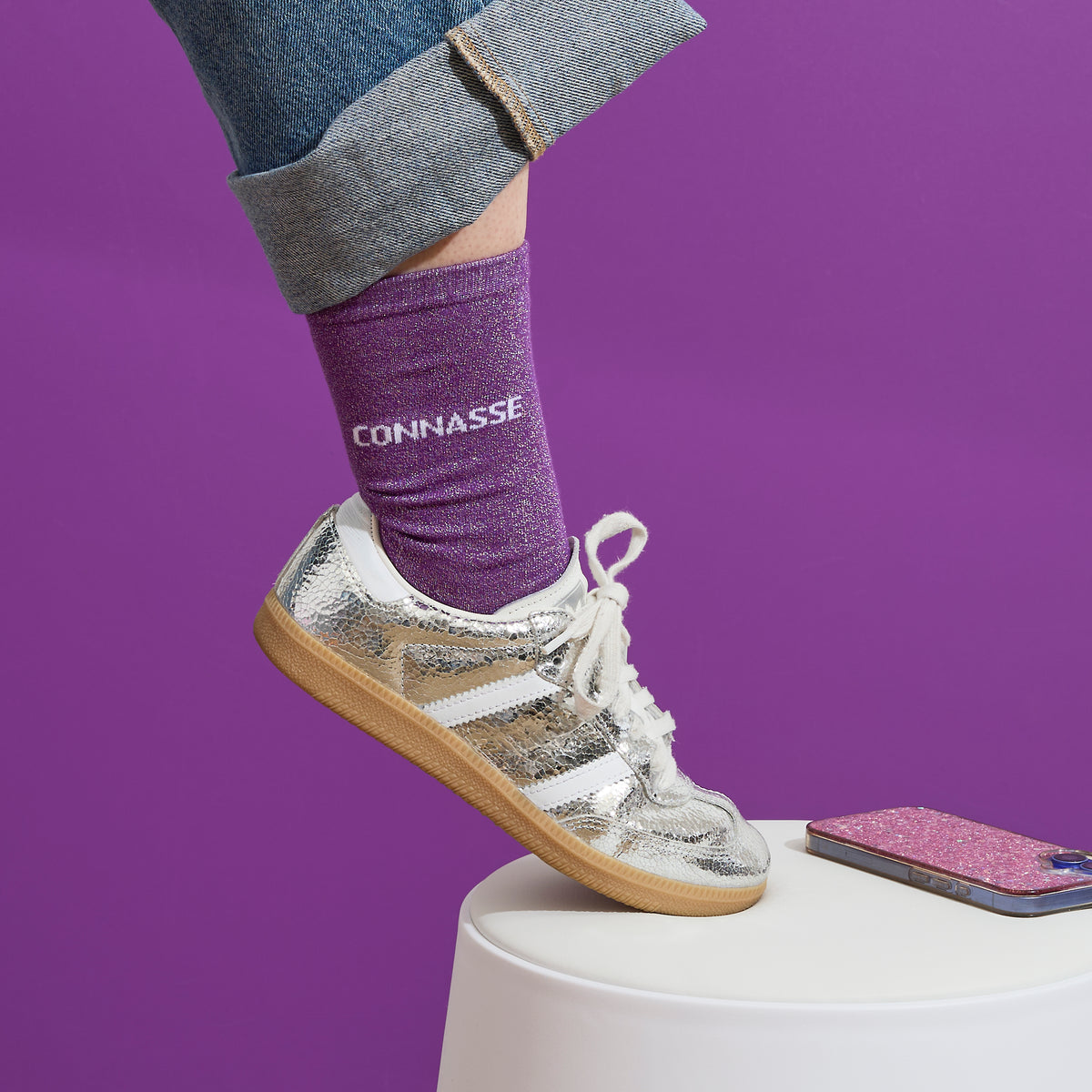 CHAUSSETTES PAILLETTES VIOLETTES CONNASSE