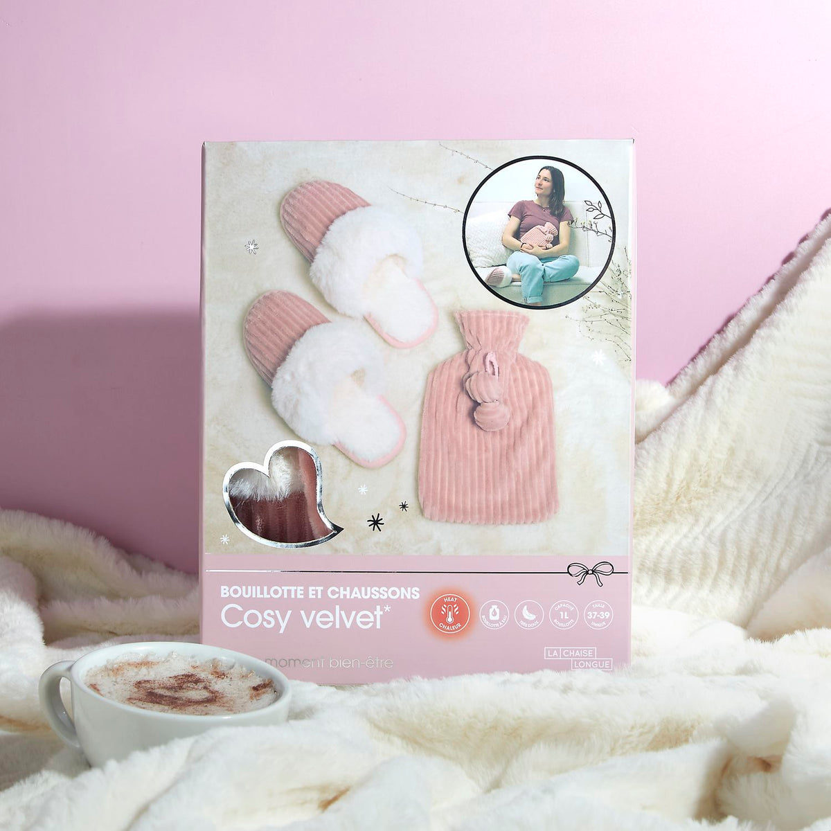 COFFRET BOUILLOTTE ET CHAUSSONS COSY VELVET ROSE