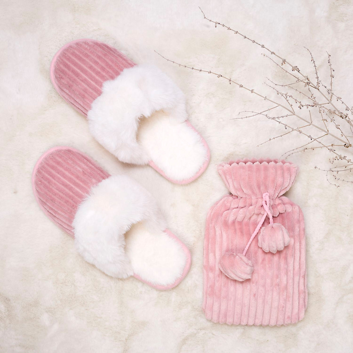 COFFRET BOUILLOTTE ET CHAUSSONS COSY VELVET ROSE