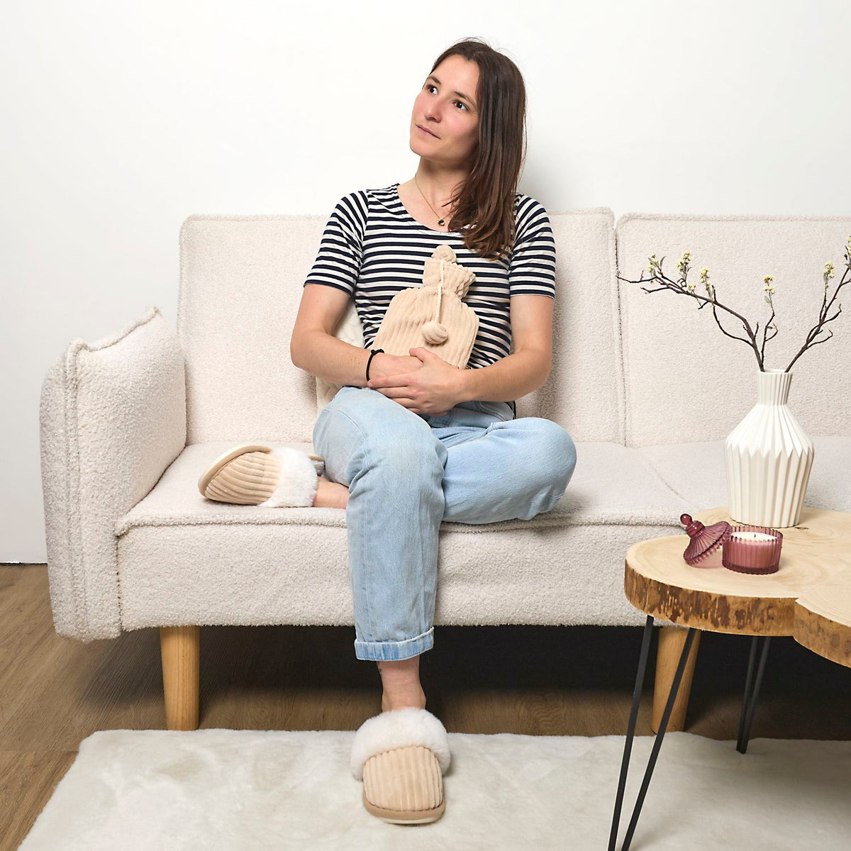 COFFRET BOUILLOTTE ET CHAUSSONS COSY VELVET BEIGE