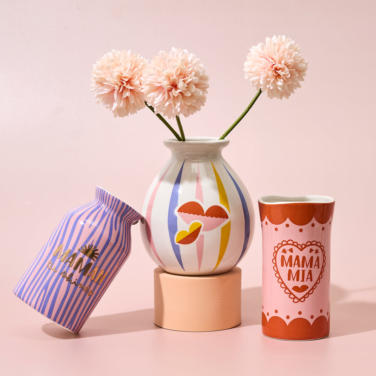 COFFRET DE 3 VASES MAMA MI AMORE